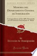 libro Memoria Del Departamento General De Inmigraciòn